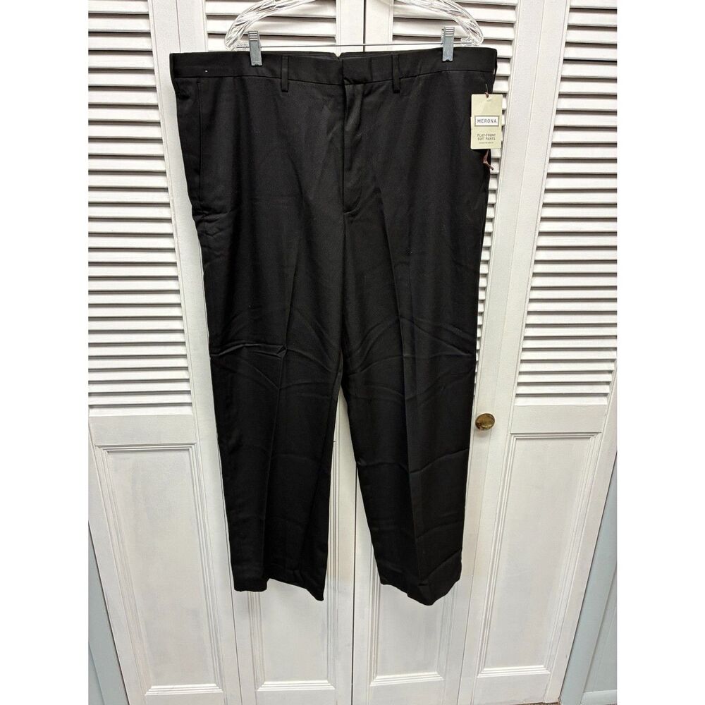 Men's Merona Suit Pants 42x32 Black Flat Front NWT Relaxed Fit Sku# 2-5